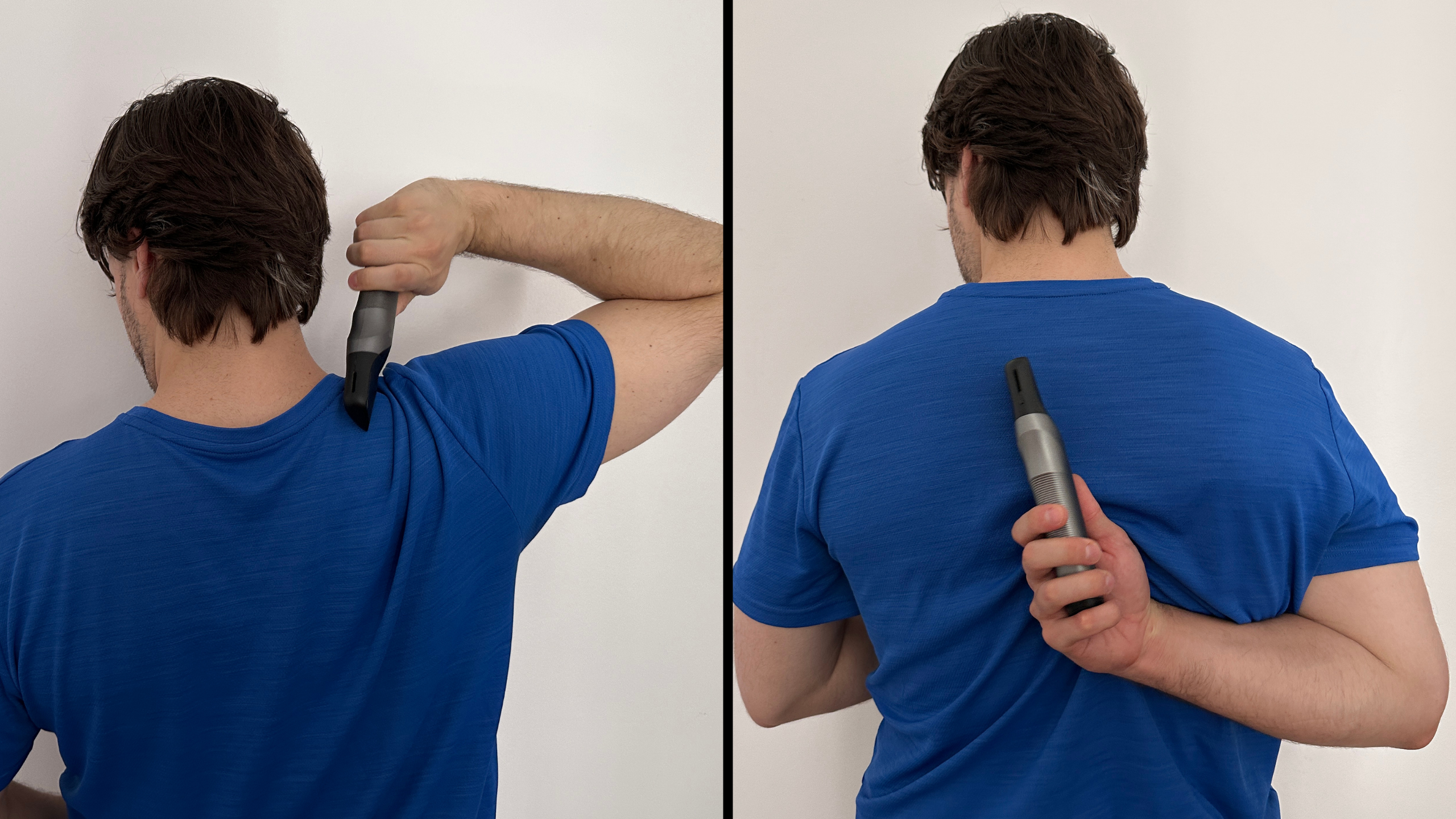 Showing the over-the-shoulder and around-the-back capabilities of the ER-GK body grooming devices. 