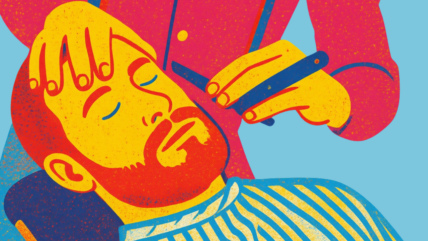 illustration of man being shaved with a straight razor