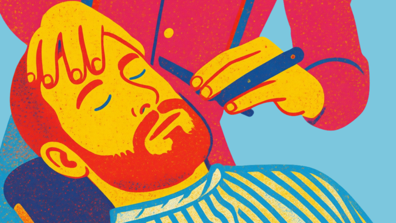 illustration of man being shaved with a straight razor